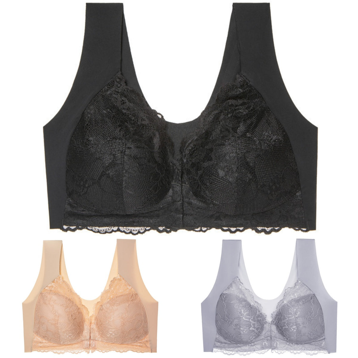 ✨【3 ks】Velká velikost, sexy podprsenka bez kostic s otevřeným zadkem a krásným střihem