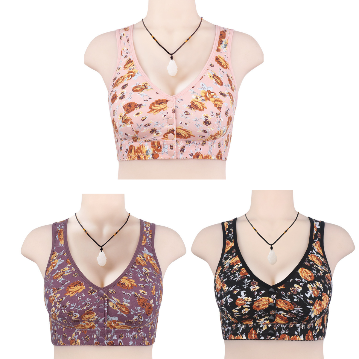 👙👙👙【Kupte 1 a získejte 2 zdarma】Nová podprsenka s měkkým předním potiskem, velká velikost podprsenka bez ocelových kroužků pro lidi středního a staršího věku