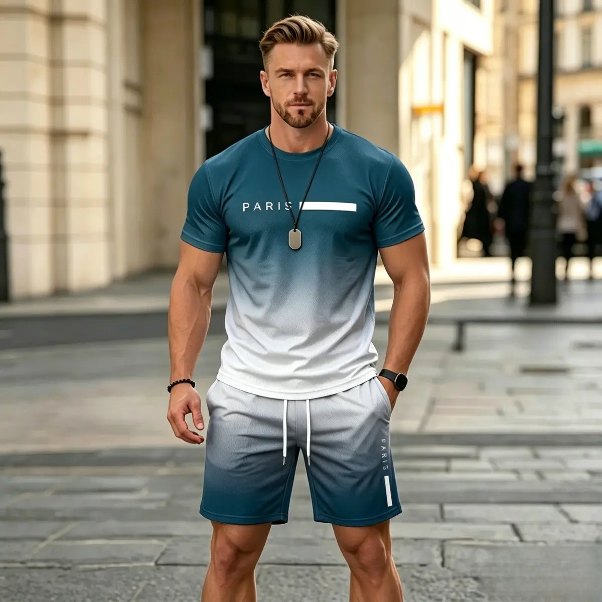 ✨【Pago contra entrega】Conjunto deportivo de verano de 2 piezas para hombre: camiseta de manga corta y pantalones cortos cómodos, ideales para uso casual y estar en casa.