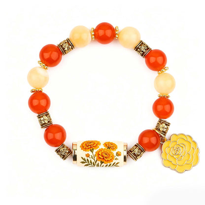 🔥【Kup 1, a 1 dostaniesz gratis】🎁✨Bransoletka urodzinowa z kwiatami na grudzień z zawieszką z róży w kształcie kropli oleju i bransoletką z chalcedonu🌸