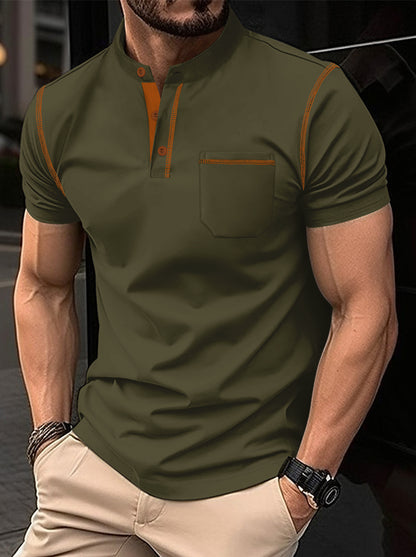 Letnia męska koszulka polo z guzikami, 2026, jednolity kolor, krótki rękaw, kołnierzyk w paski, styl casualowy 【Płatność przy odbiorze】