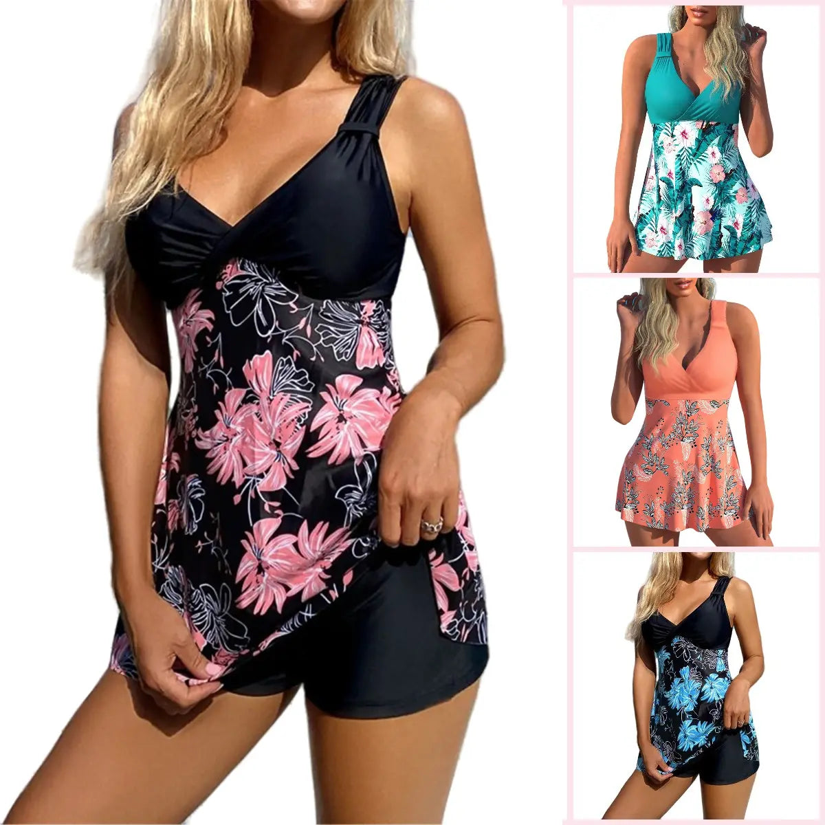 🌴🏖️🌈【50% popust 🔥】【S-5XL】😍Komplet kopalk za ženske z vzorcem plus size, odprt hrbet, razcepljeno krilo, hitro sušeča tkanina