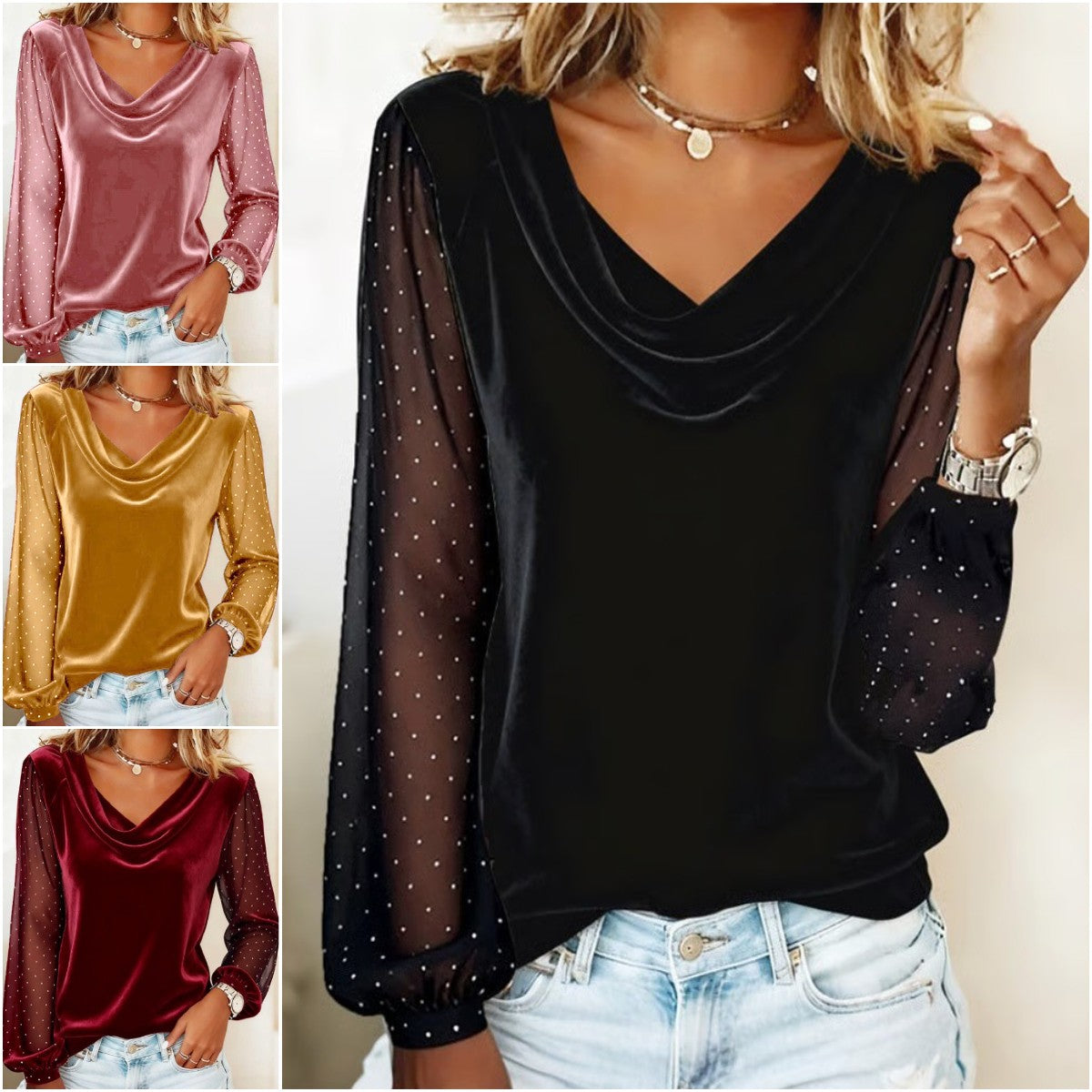 🔥【50% sleva】2026 Dámské tričko s dlouhým rukávem a výstřihem do V z nové síťoviny z roku