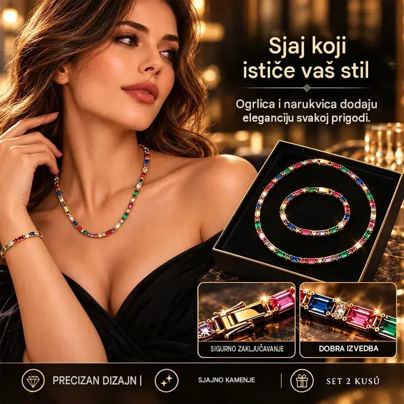 ✨Set ogrlice i narukvice s kubičnim cirkonima četvrtastog brusa u stilu „micro-pave”