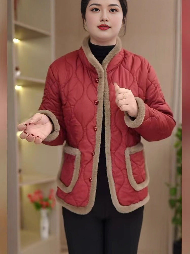 【50% popust】【XL-5XL】Ženski zimski oblazinjen topel plišast plašč z gumbi. Enobarvni, modni.