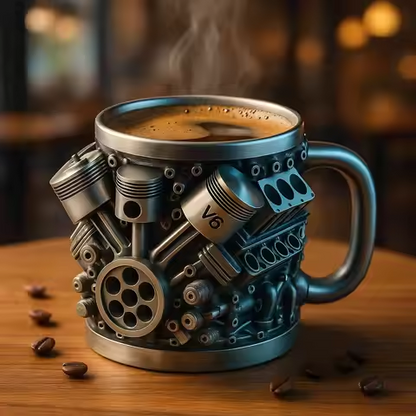 🎁☕ Šalica za kavu od nehrđajućeg čelika Creative Engine V6V8, mehanički dizajn