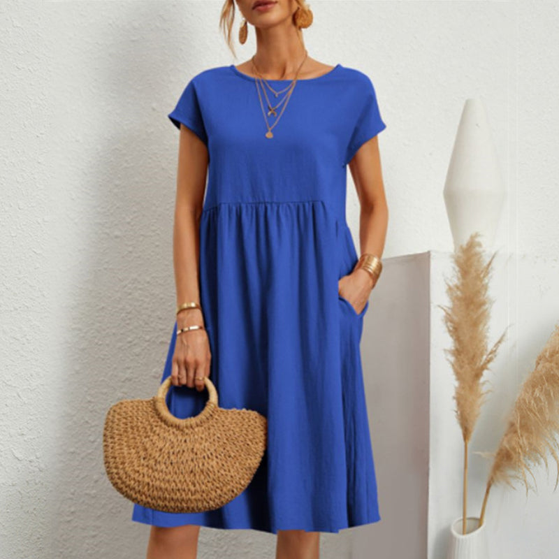 💖💖【8 culori】【S-5XL】Rochie de damă din bumbac și in 2025 cu decolteu rotund și croială lejeră