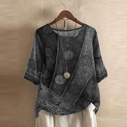 🌸2026 Nowy T-shirt z geometrycznym nadrukiem i długim dekoltem w kształcie układanki dla kobiet