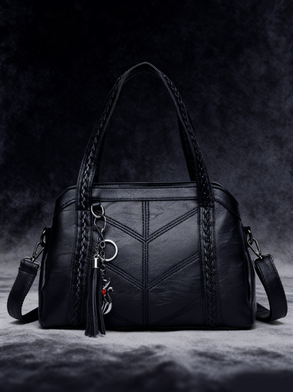 👜💟【50% отстъпка】Мека кожена чанта, дамска чанта, голям капацитет, три отделения, водоустойчива и устойчива на надраскване