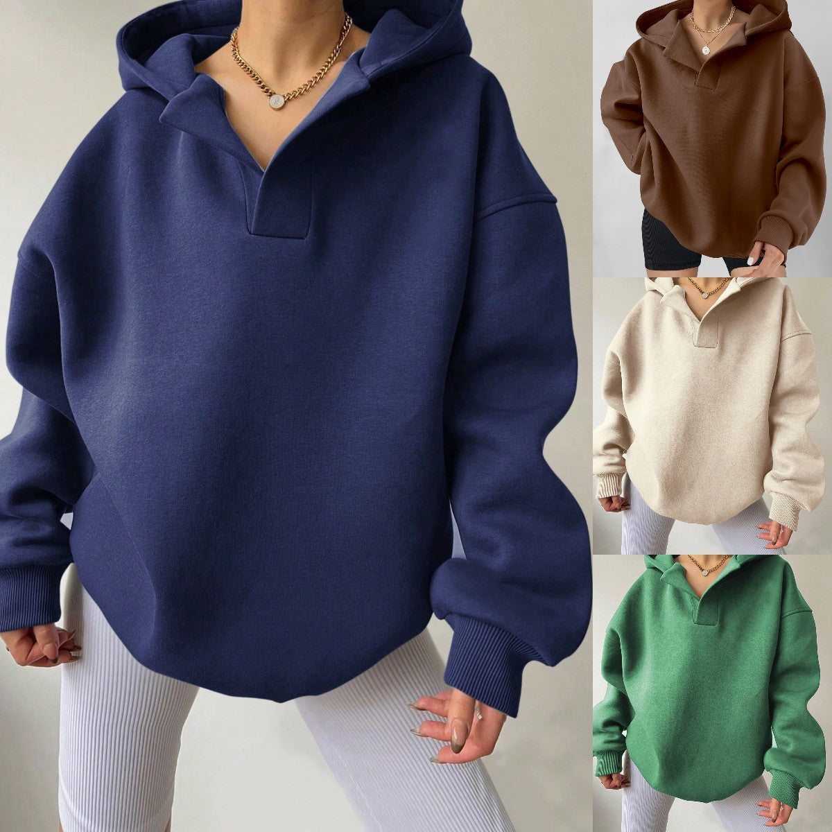 ⛄【40-90kg】 Popust -46%💥 Ženska jesensko/zimska enobarvna flis majica s kapuco