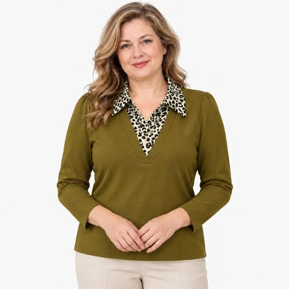 👚✨【M-5XL】Dámska blúzka s dlhými rukávmi – efekt dvoch vrstiev, na jeseň, vo veľkých veľkostiach, pre mamičky, elegantná