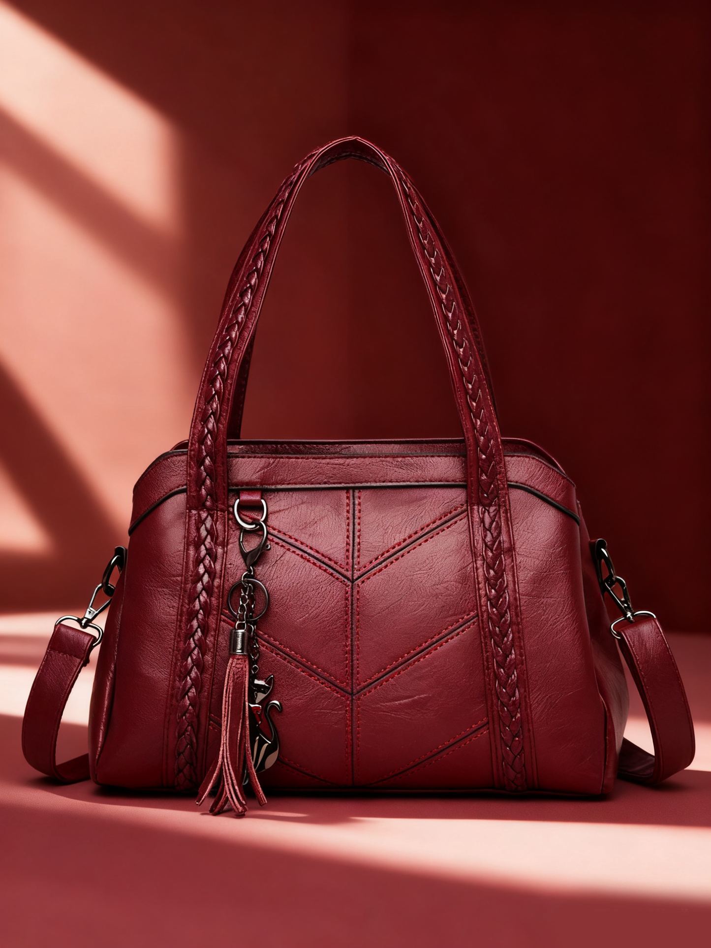 👜💟【50% отстъпка】Мека кожена чанта, дамска чанта, голям капацитет, три отделения, водоустойчива и устойчива на надраскване