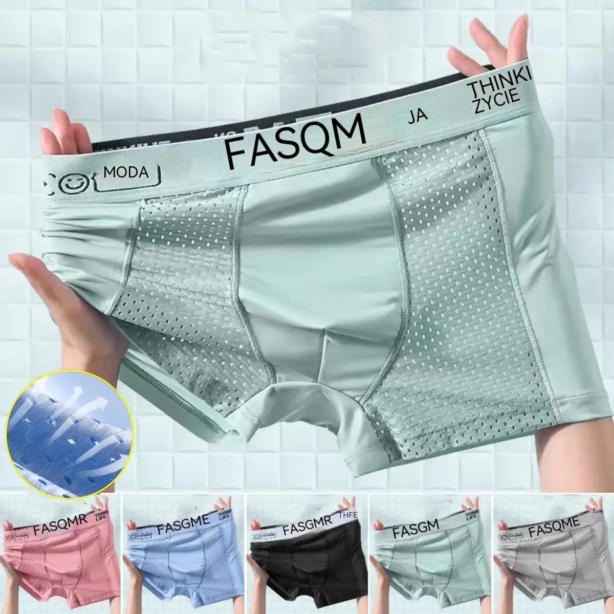 💥👍【Kup 3, otrzymaj 3 gratis】【L-4XL】Męskie bokserki z oddychającej siateczki Ice Silk