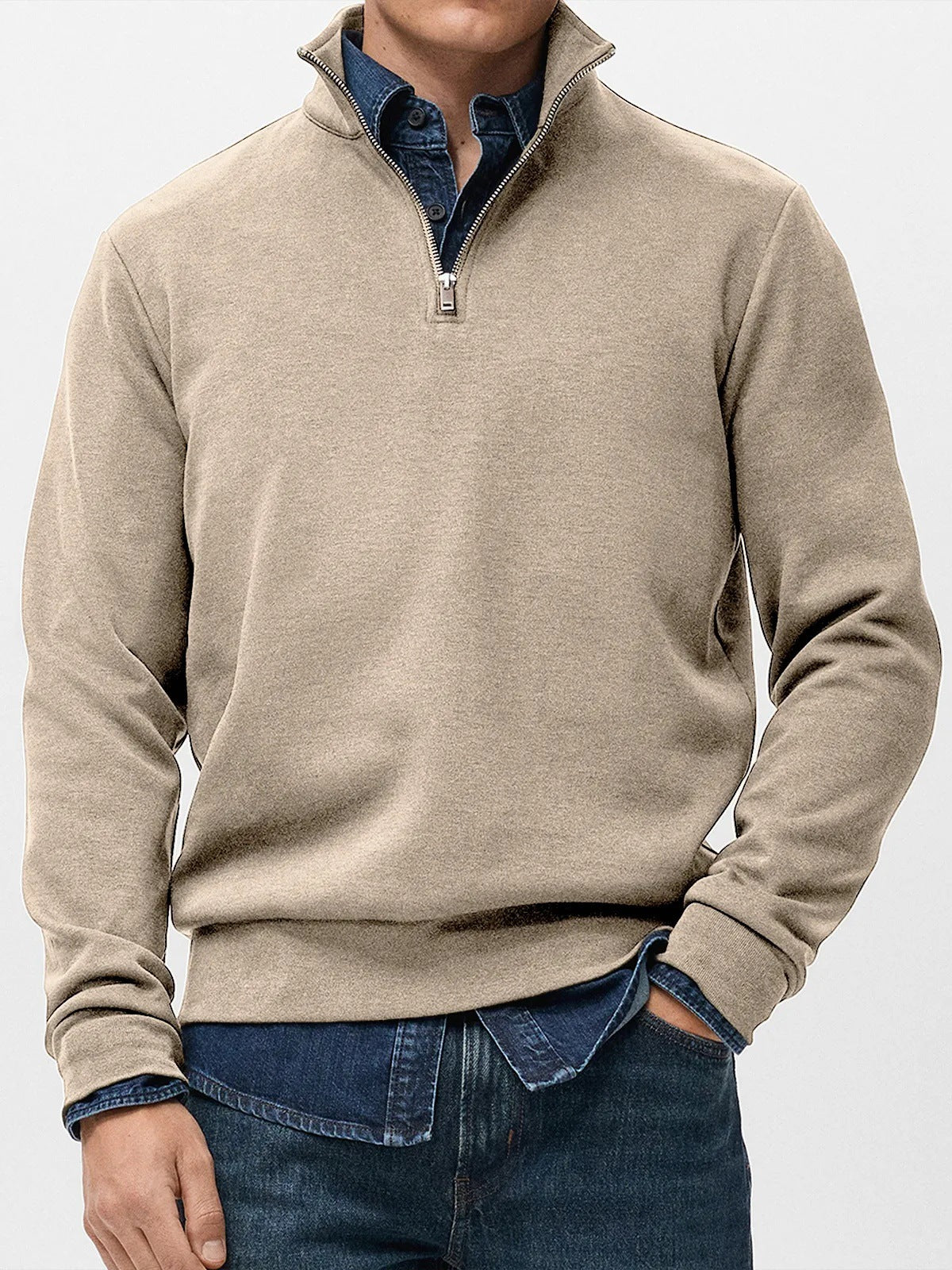 【50% sleva】👔【S-5XL】Nová pánská mikina s dlouhým rukávem, polovičním zipem a stojáčkem. Všestranná mikina