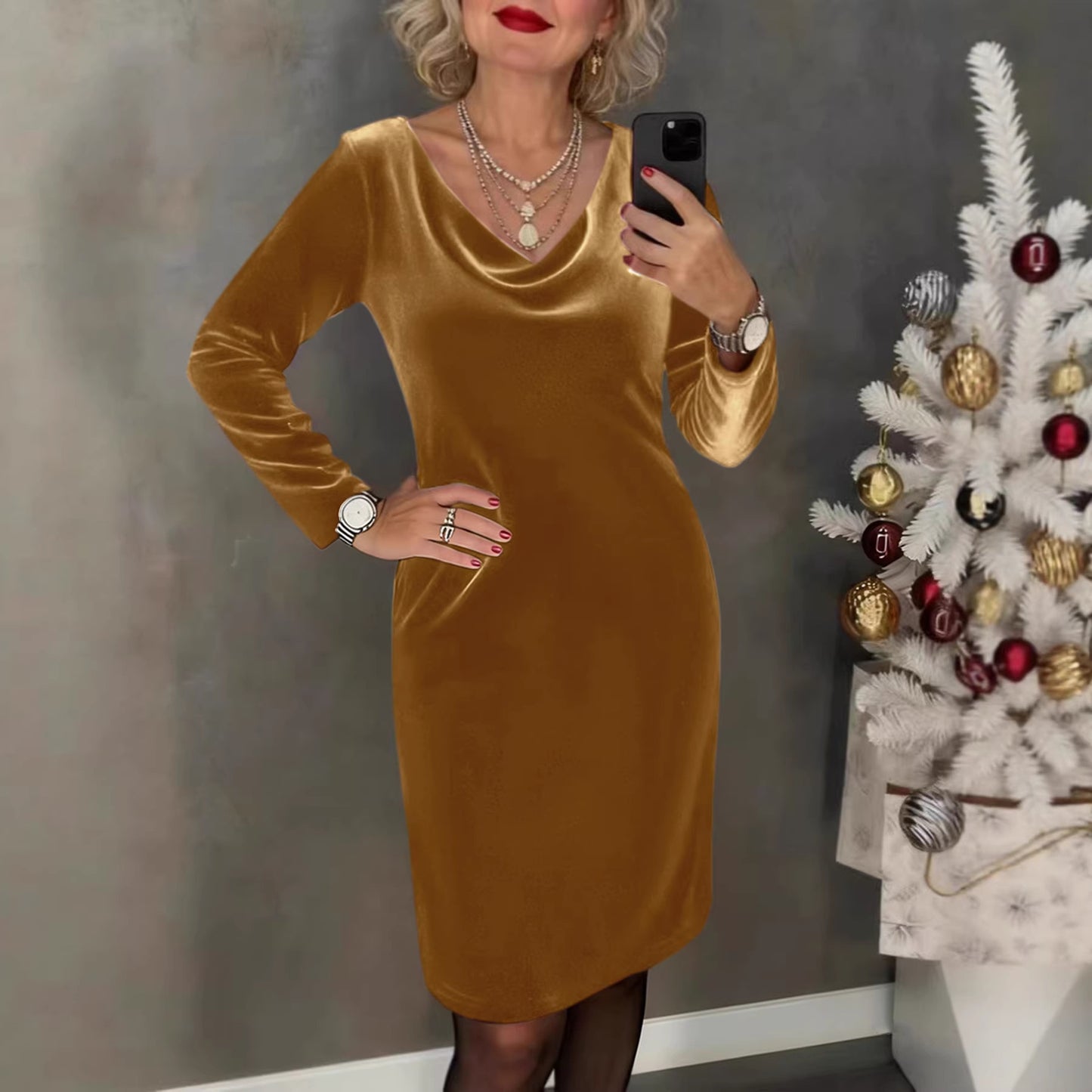 ✨【50% sleva】【S-2XL】 Nové sametové šaty 2026 | Dlouhé rukávy | Elegantní a sofistikované ✨