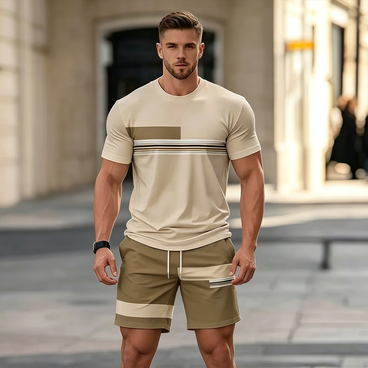 ✨【Pago contra entrega】Conjunto deportivo de verano de 2 piezas para hombre: cómoda camiseta de manga corta y pantalones cortos para uso diario y en casa.