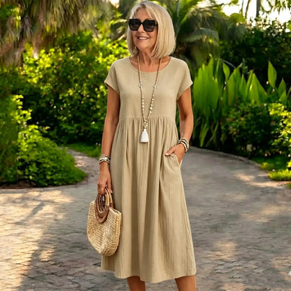 😍【Oferta ograniczona czasowo】👗【S-5XL】Damska sukienka z bawełny i lnu z 2026 roku z okrągłym dekoltem i wygodnym krojem