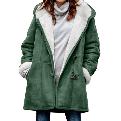 🥼🔥【Ограничена оферта 50%】💖[S-5XL] Ново модно топло дамско яке с качулка и велурена и вълнена подплата за 2025 г.
