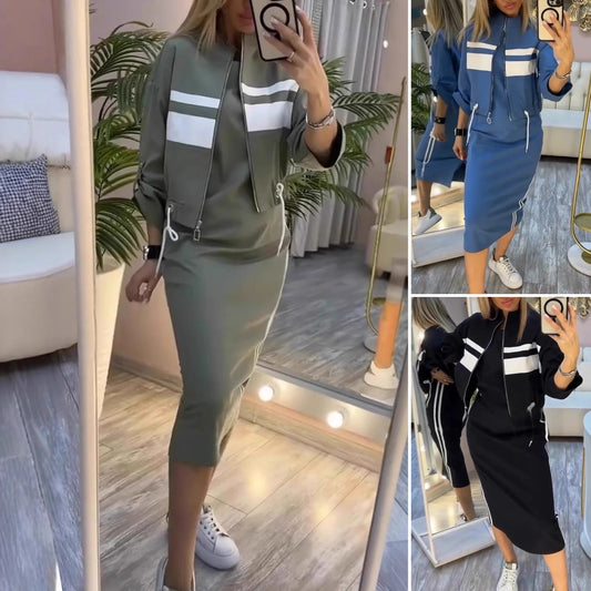 💕【40-100kg】😍2026 Nova moderna obleka z okroglim izrezom in ženska jakna, ležerna obleka
