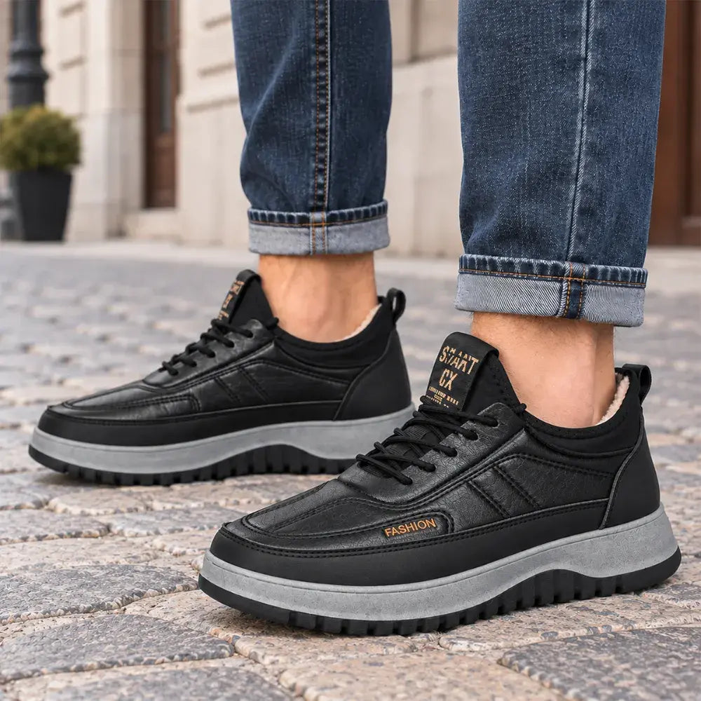 【39-45】Zapatos deportivos casuales de invierno impermeables de cuero genuino para hombre, suela de terciopelo suave, nuevo estilo