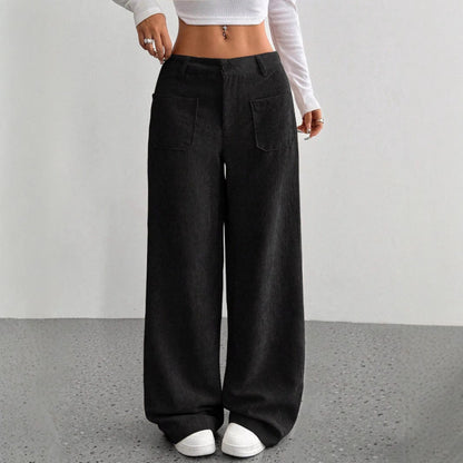 👖👖【50% отстъпка】Нови дамски ежедневни кадифени панталони, с висока талия, много джобове, свободна кройка, дълги до пода и широки крачоли