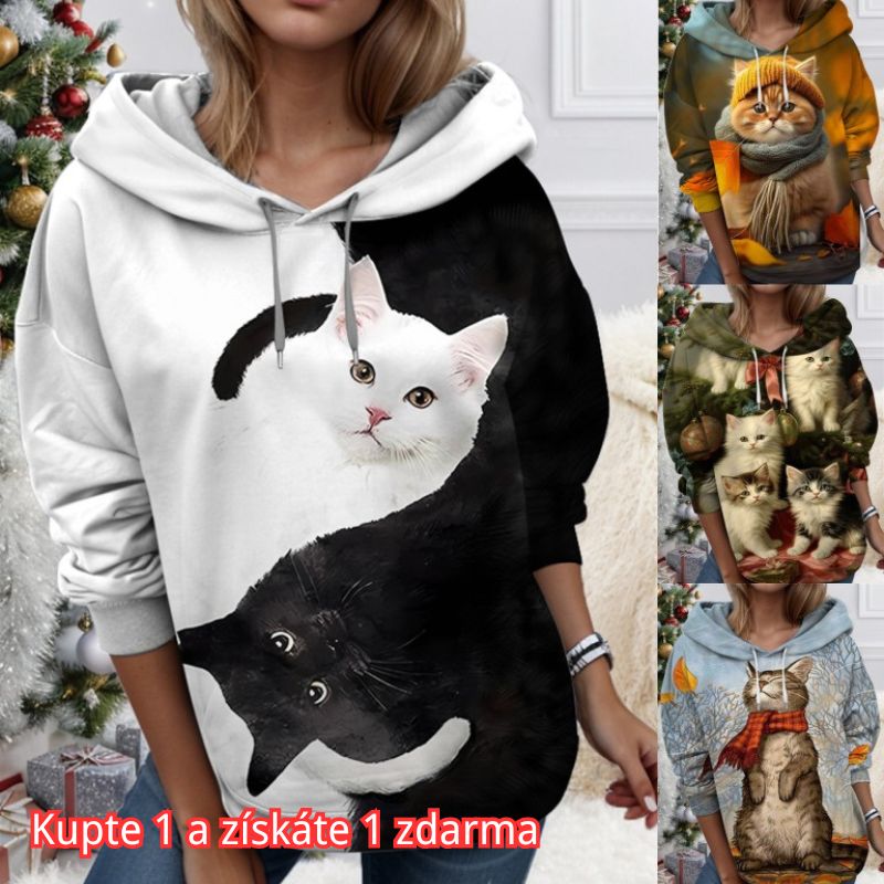 【50% zľava】【S-3XL】🐱 Dámska mikina s 3D potlačou a motívom mačky a zvierat. Unikátny dizajn, roztomilý vzor