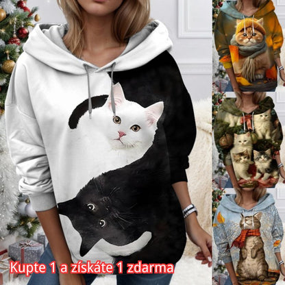 【50% отстъпка】【S-3XL】🐱 Дамски суитшърт с 3D принт и мотив на котка и животно. Уникален дизайн, сладък модел