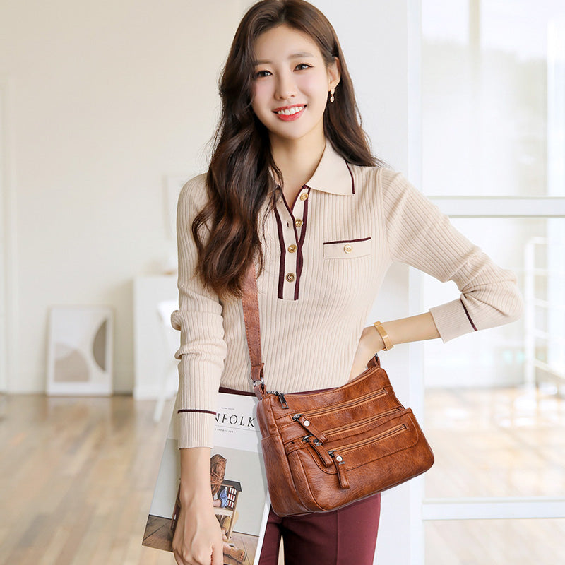 2025-ös új divatos, nagy kapacitású válltáska, többrétegű női hátizsák, könnyű és egyszerű, puha bőrből készült messenger táska