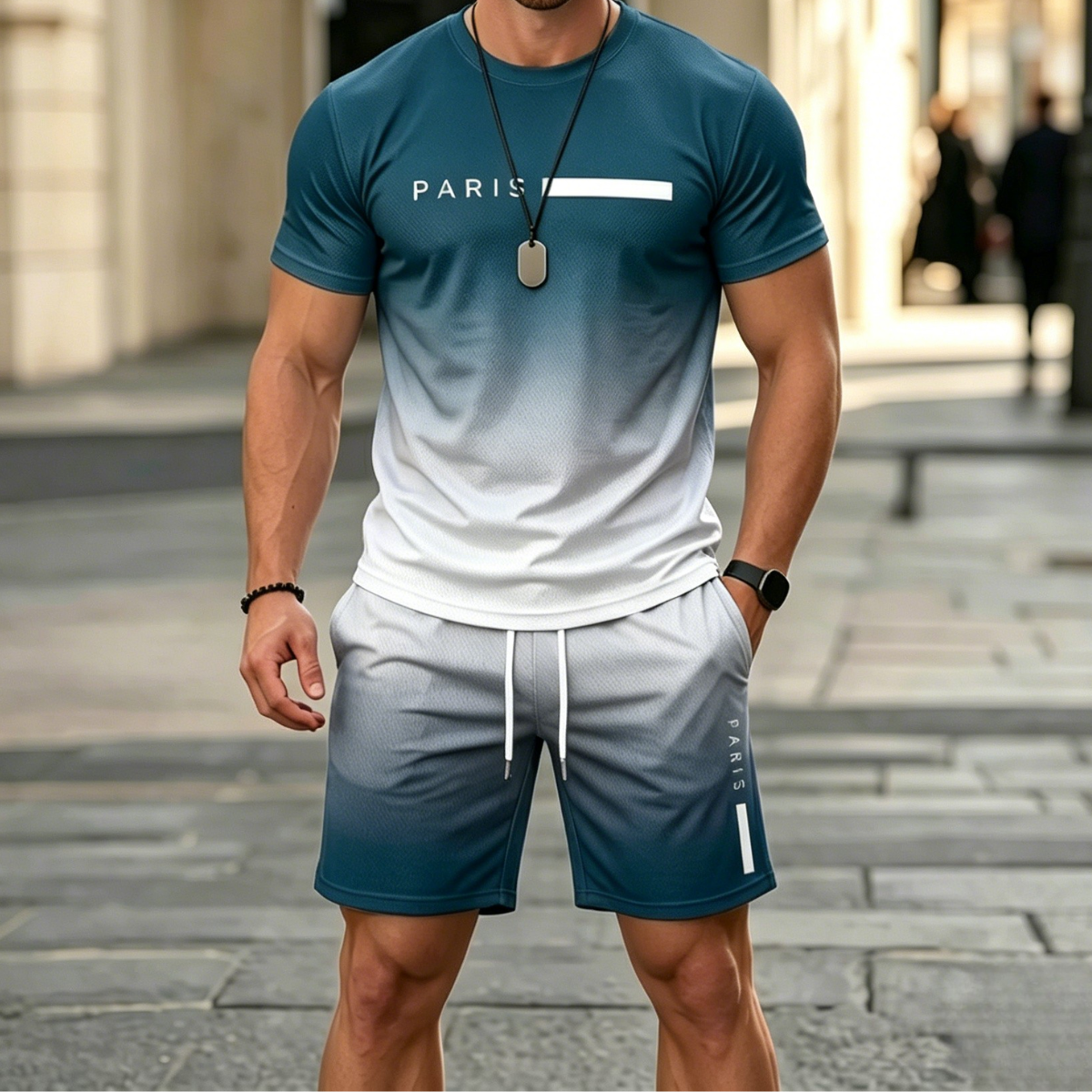 ✨【Pago contra entrega】Conjunto deportivo de verano de 2 piezas para hombre: camiseta de manga corta y pantalones cortos cómodos, ideales para uso casual y estar en casa.
