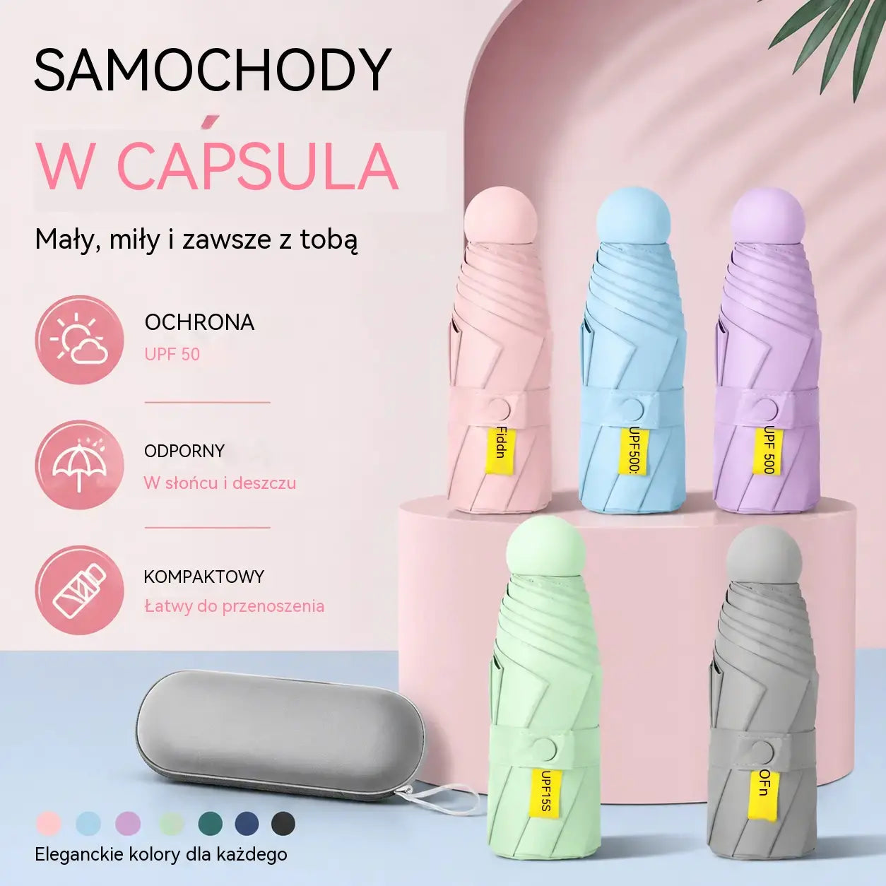 ☔️☀️ Przenośny parasol w kształcie kapsuły, odpowiedni zarówno na słoneczne, jak i deszczowe dni.
