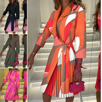 🔥Nova modna obleka z V-izrezom, zavezovanjem v pasu in naborki do sredine rokavov za leto 2025🌟