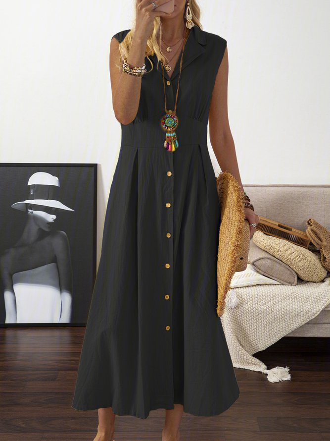 🎀💃【50% reducere 💥】【S–3XL】Rochie de damă de mărime plus mare din bumbac și in, cu guler tip sacou și nasturi, ușoară și respirabilă