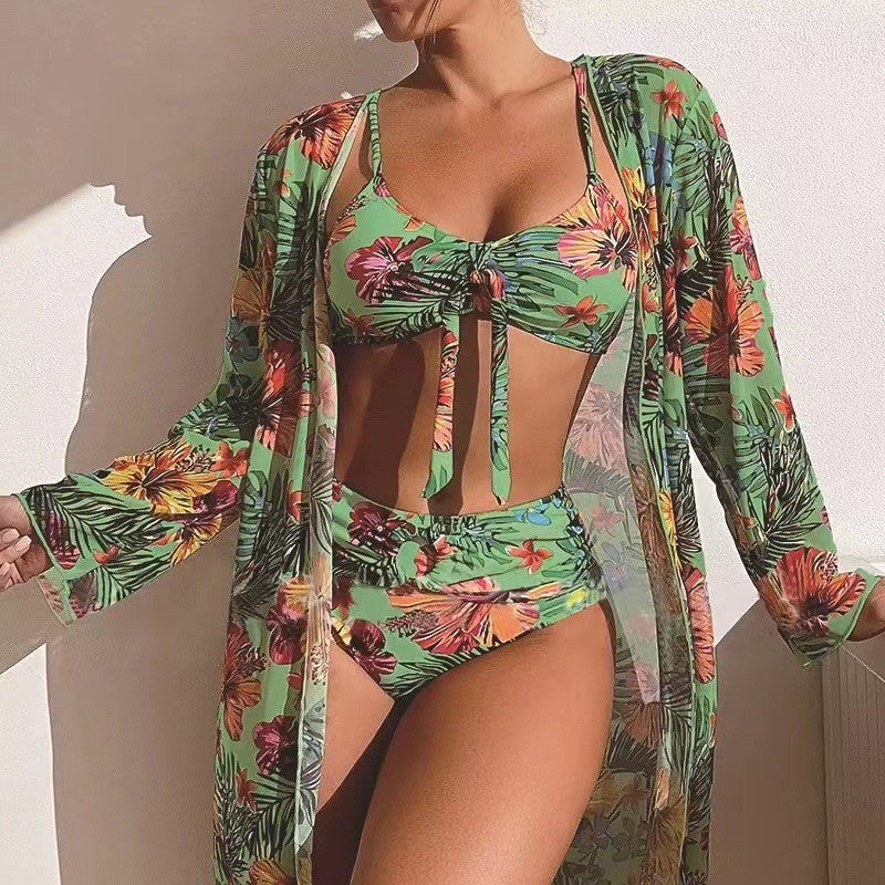 👙☀️【40-90 kg】【Zestaw trzyczęściowy】2026 Nowy modny szal, zestaw trzyczęściowego stroju kąpielowego