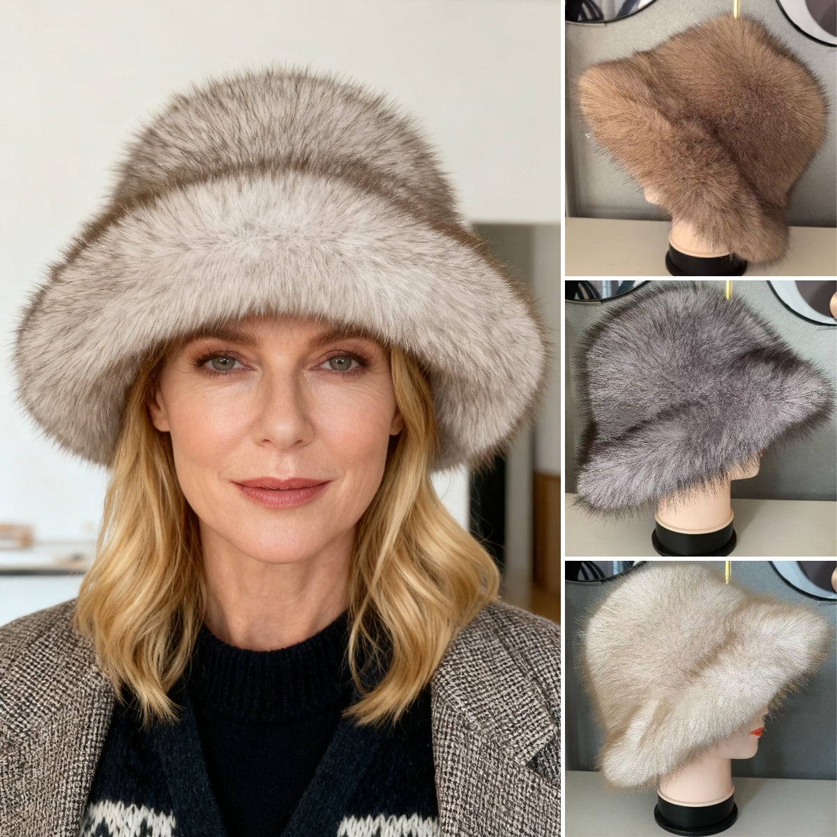 【Vásároljon 1-et, kapjon 1-et ingyen】 Női őszi-téli meleg sapka nagy karimájú és rókaprémes szegéllyel.