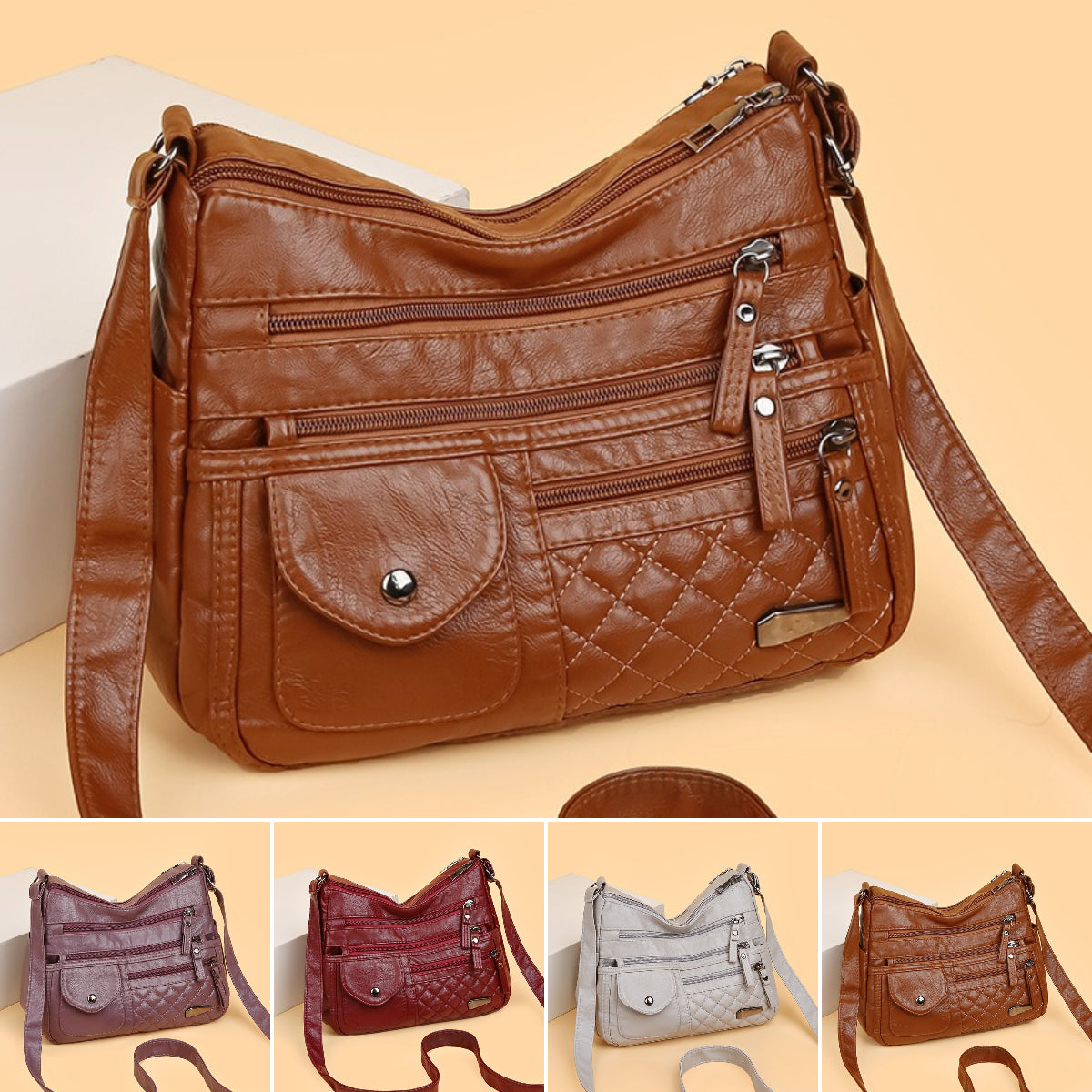 🔥【50% sleva】Dámská vícevrstvá velkokapacitní měkká kožená taška. Stylové a všestranné, lze nosit crossbody