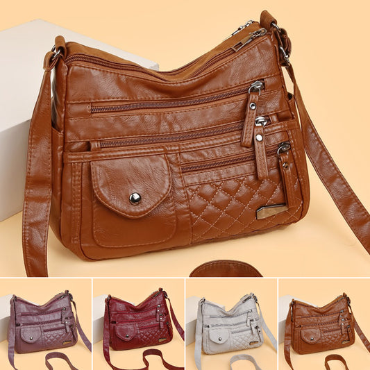 🔥【50% sleva】Dámská vícevrstvá velkokapacitní měkká kožená taška. Stylové a všestranné, lze nosit crossbody