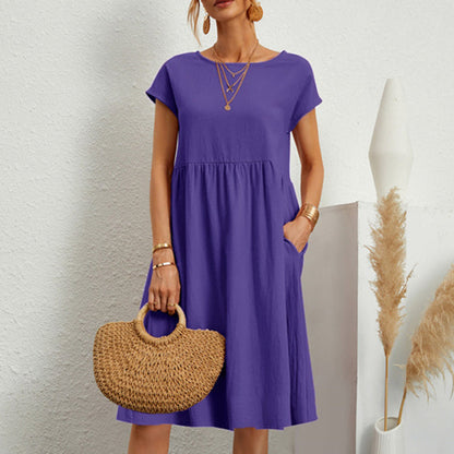 😍【Oferta ograniczona czasowo】👗【S-5XL】Damska sukienka z bawełny i lnu z 2026 roku z okrągłym dekoltem i wygodnym krojem