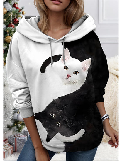 【50% отстъпка】【S-3XL】🐱 Дамски суитшърт с 3D принт и мотив на котка и животно. Уникален дизайн, сладък модел