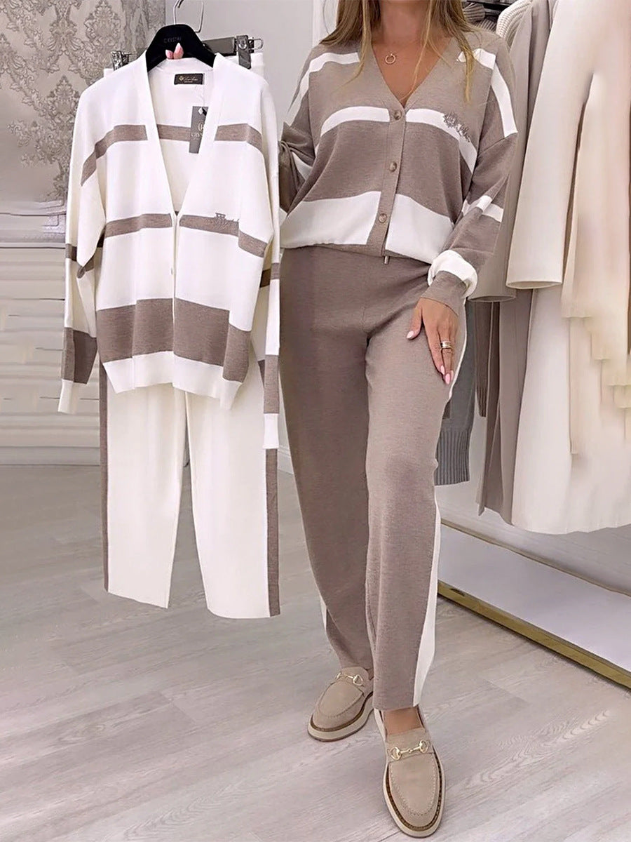 🍁🍂🐏【S-3XL】2025 Ležerne retro modne črtaste patchwork majice in hlače za vsakodnevno nošenje, ženske dvodelne obleke