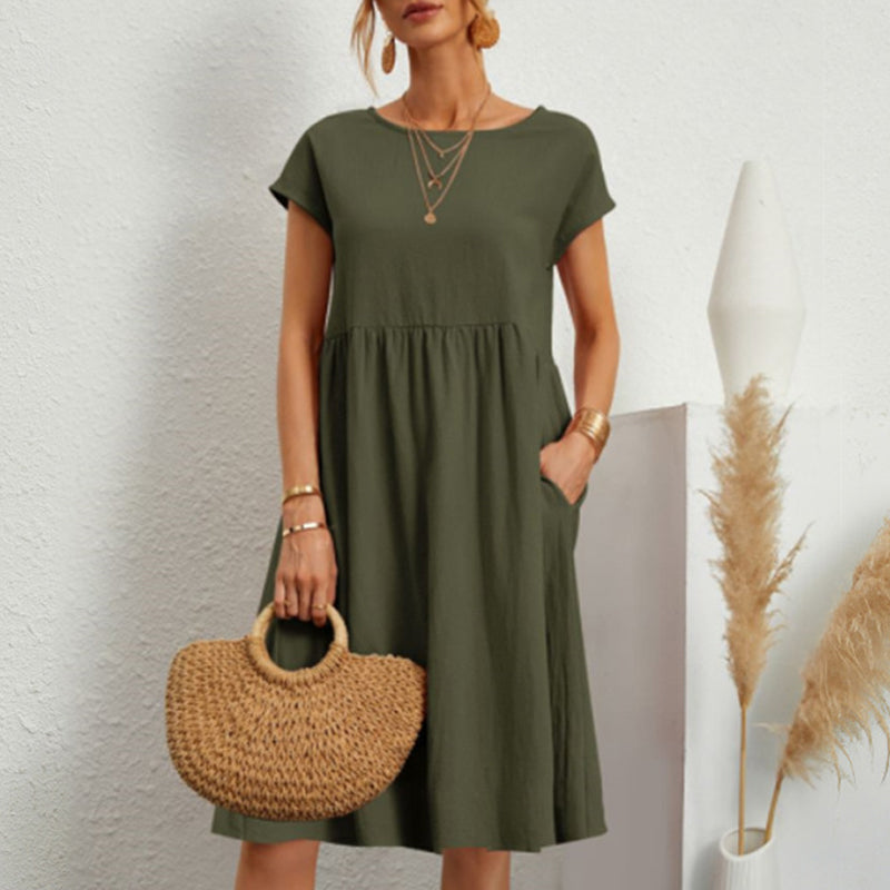 💖💖【8 culori】【S-5XL】Rochie de damă din bumbac și in 2025 cu decolteu rotund și croială lejeră