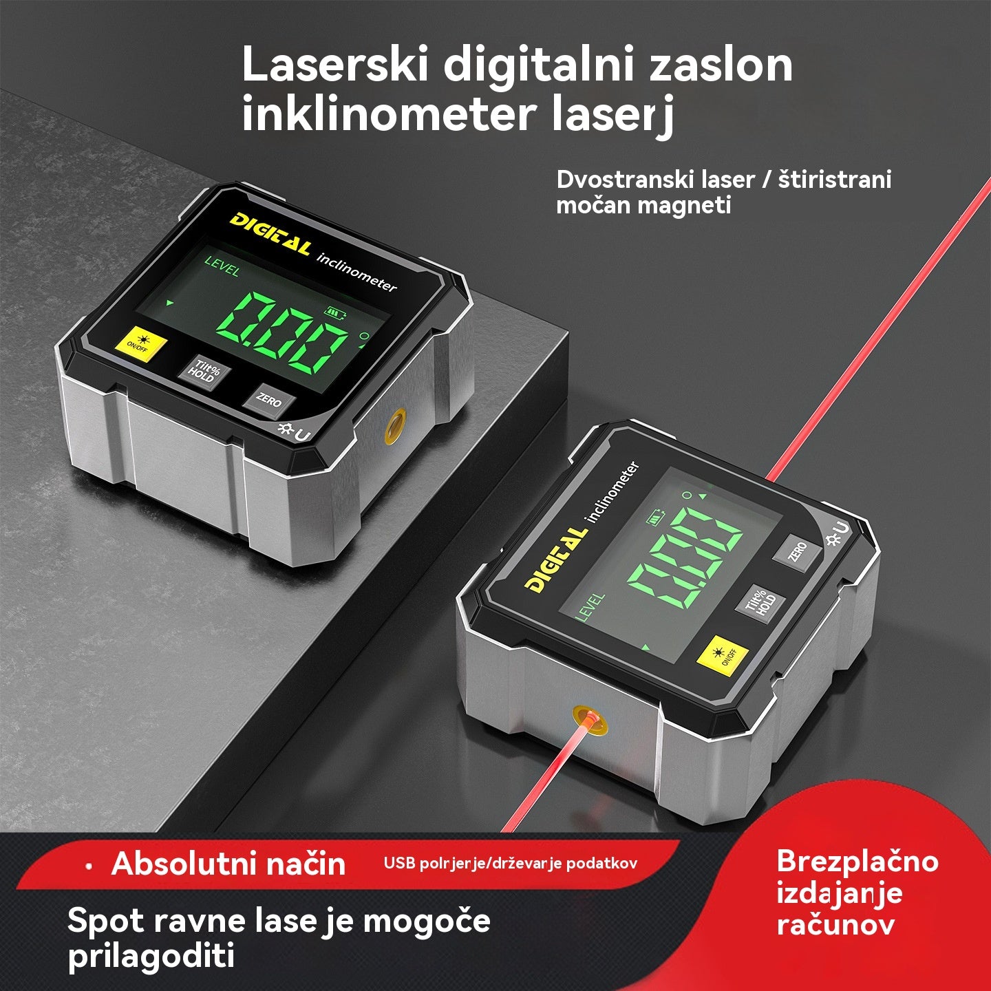 【📢📢Najnižja cena za omejen čas!!! 💥】Štiristranski magnetni, dvostranski elektronski laserski nivelir