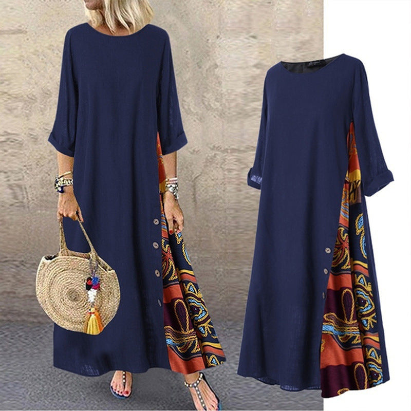 🌾【Horký prodejj】💕[M-5XL] Nové lněné šaty s vintage potiskem pro léto 2025 - měkké a pohodlné na dotek