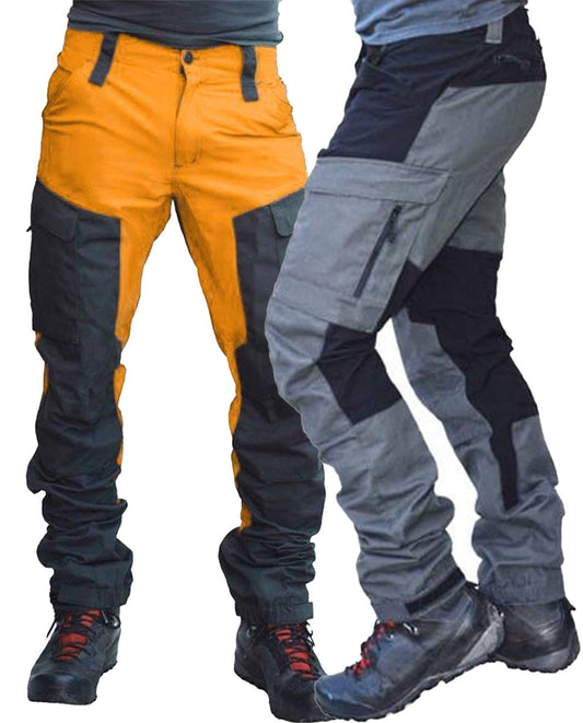 【S-5XL】Moške vodoodporne in vetrovno odporne flisaste hlače za aktivnosti na prostem. Več žepov, barvno blokovni dizajn