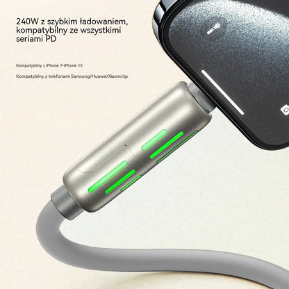 🔥 (2 m długości) 4-w-1 kabel do szybkiego ładowania PD 240 W – obsługuje szybkie ładowanie USB-C, Lightning i USB-A; wykonany ze stopu aluminium i silikonu; obsługuje synchronizację danych ⚡📱