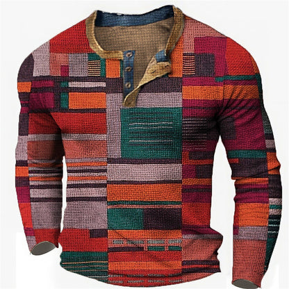 🌴【S-4XL】👔 Nowa kolekcja męskich koszul z nadrukiem, z długim rękawem, w luźnym stylu Henry, dostępna w wielu kolorach