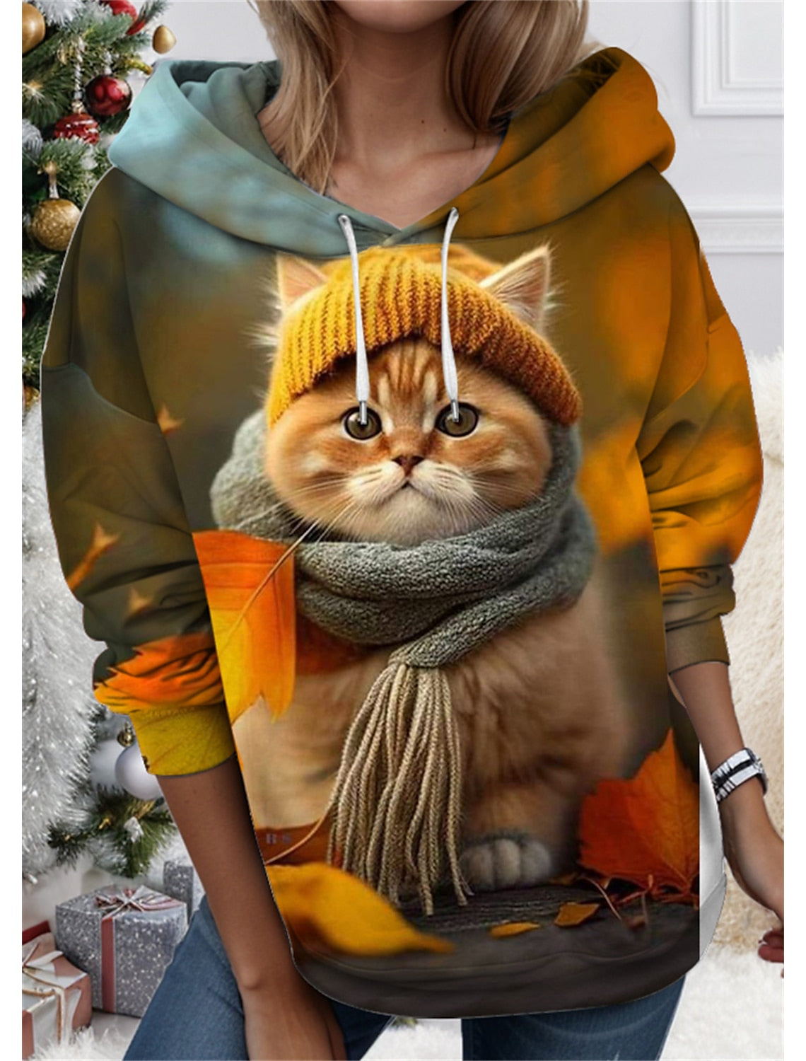 【50% zniżki】【S-3XL】🐱 Damska bluza z nadrukiem 3D i motywem kota i zwierząt. Unikalny design, uroczy wzór