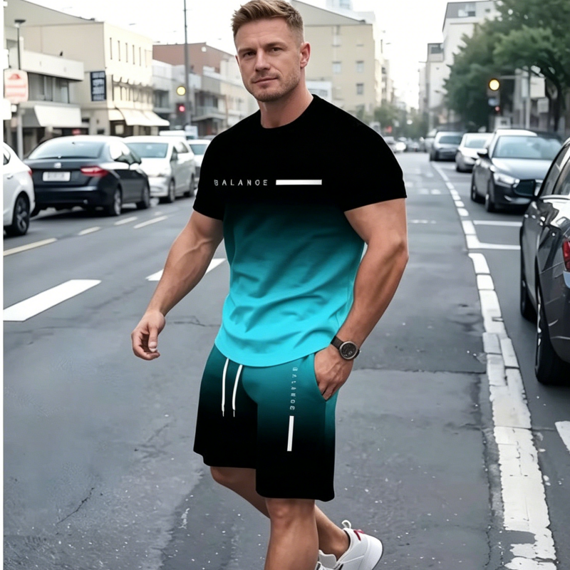 ✨50% zniżki【Płatność przy odbiorze】Męski letni komplet sportowy 2-częściowy – wygodna koszulka z krótkim rękawem i szorty do noszenia na co dzień oraz w domu