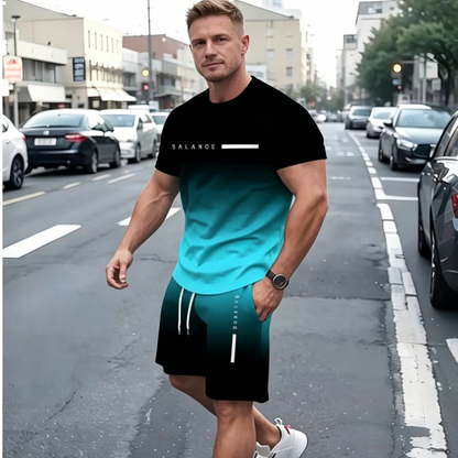 ✨50% zniżki【Płatność przy odbiorze】Męski letni komplet sportowy 2-częściowy – wygodna koszulka z krótkim rękawem i szorty do noszenia na co dzień oraz w domu