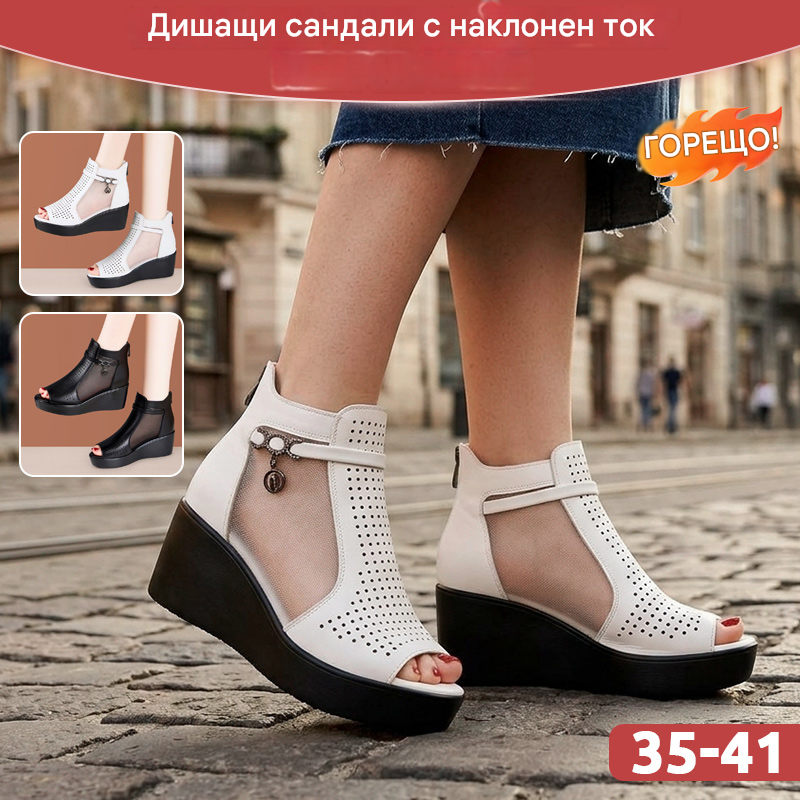 【35-41】Сандали с прав ток, изработени от дишаща мрежа – максимален комфорт, с повдигнат ток.