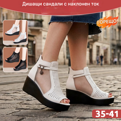 【35-41】Сандали с прав ток, изработени от дишаща мрежа – максимален комфорт, с повдигнат ток.